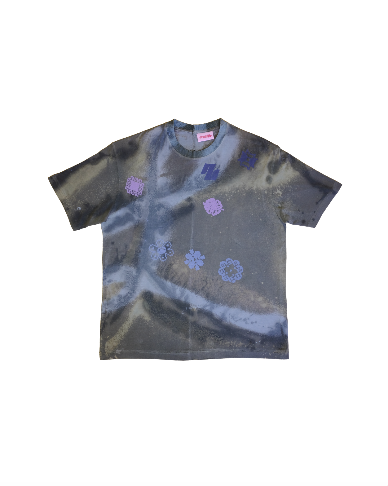 Cursive Embroidery Motifs T-Shirt - Lilac / Ash